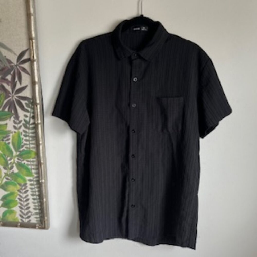 🧡3/15 SHEIN Black Button Down Short-Sleeve Shirt Semi-Sheer Men's L
